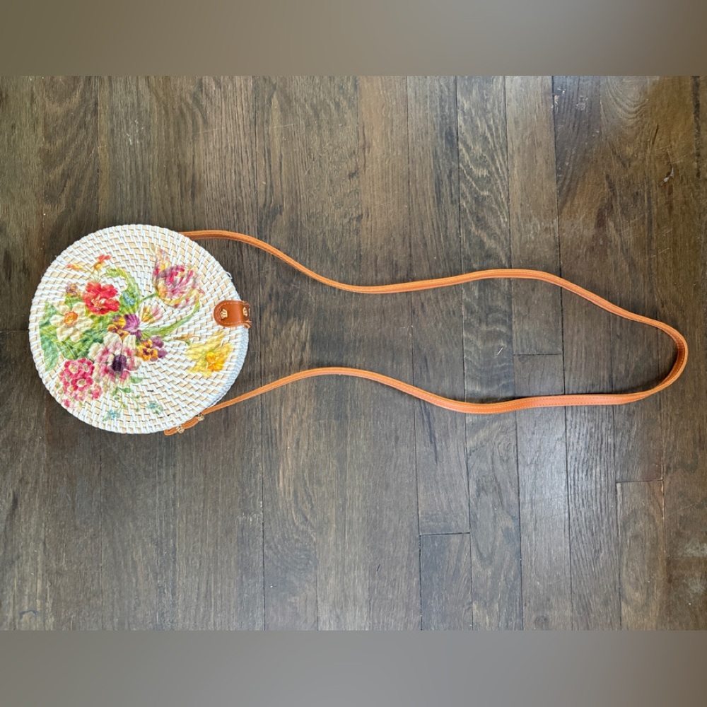 Bali Floral Round Woven Crossbody Bag